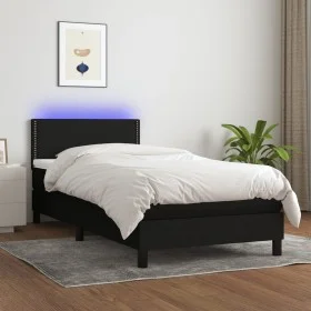 Cama box spring colchón y luces LED tela negro 100x200 cm de vidaXL, Camas y somieres - Ref: Foro24-3133055, Precio: 303,30 €...