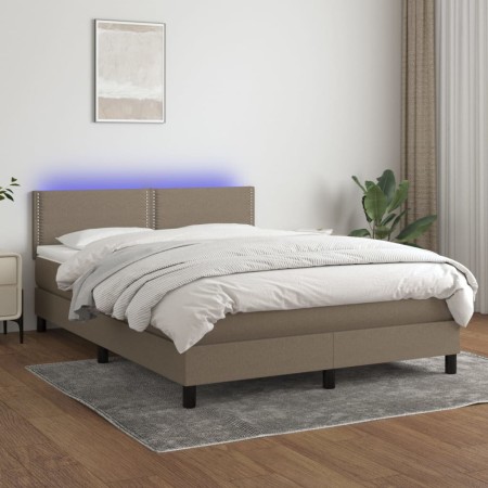 Cama box spring colchón y luces LED tela gris taupe 140x200 cm de vidaXL, Camas y somieres - Ref: Foro24-3133081, Precio: 442...