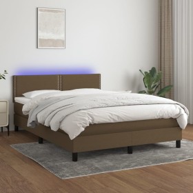 Cama box spring colchón luces LED tela marrón oscuro 140x200cm de vidaXL, Camas y somieres - Ref: Foro24-3133080, Precio: 425...