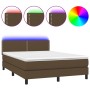 Cama box spring colchón luces LED tela marrón oscuro 140x200cm de vidaXL, Camas y somieres - Ref: Foro24-3133080, Precio: 425...