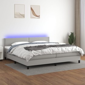 Cama box spring con colchón tela y LED gris claro 200x200 cm de vidaXL, Camas y somieres - Ref: Foro24-3133101, Precio: 589,3...