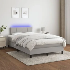 Cama box spring con colchón tela y LED gris claro 120x200 cm de vidaXL, Camas y somieres - Ref: Foro24-3133141, Precio: 375,1...
