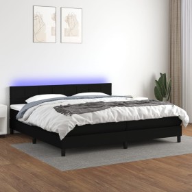 Cama box spring colchón y luces LED tela negro 200x200 cm de vidaXL, Camas y somieres - Ref: Foro24-3133183, Precio: 584,24 €...