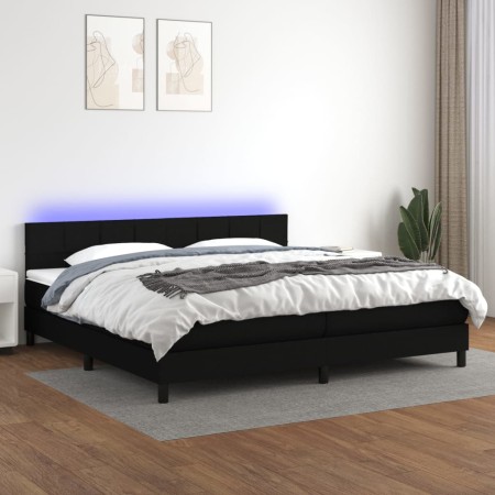 Cama box spring colchón y luces LED tela negro 200x200 cm de vidaXL, Camas y somieres - Ref: Foro24-3133183, Precio: 584,24 €...