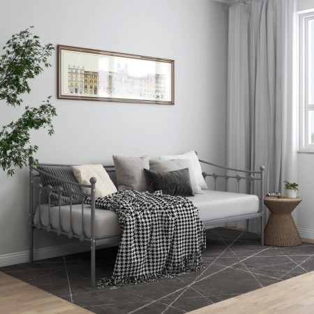 Estructura de sofá cama de metal gris 90x200 cm de vidaXL, Camas y somieres - Ref: Foro24-324757, Precio: 165,26 €, Descuento: %