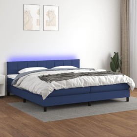 Cama box spring colchón y luces LED tela azul 200x200 cm de vidaXL, Camas y somieres - Ref: Foro24-3133187, Precio: 591,73 €,...
