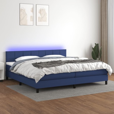 Cama box spring colchón y luces LED tela azul 200x200 cm de vidaXL, Camas y somieres - Ref: Foro24-3133187, Precio: 591,73 €,...