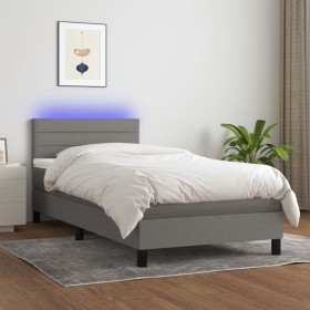 Cama box spring colchón y luces LED tela gris oscuro 80x200 cm de vidaXL, Camas y somieres - Ref: Foro24-3133190, Precio: 285...