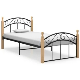 Metal bed frame and solid oak wood 90x200 cm by vidaXL, Beds and slatted bases - Ref: Foro24-324925, Price: 82,56 €, Discount: %