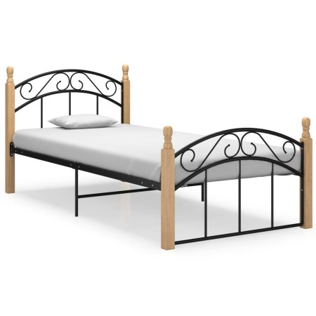 Estructura de cama metal y madera maciza de roble 90x200 cm de vidaXL, Camas y somieres - Ref: Foro24-324925, Precio: 83,49 €...