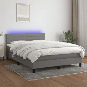 Cama box spring colchón y luces LED tela gris oscuro 140x200 cm de vidaXL, Camas y somieres - Ref: Foro24-3133238, Precio: 42...