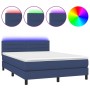 Cama box spring colchón y luces LED tela azul 140x200 cm de vidaXL, Camas y somieres - Ref: Foro24-3133243, Precio: 451,92 €,...