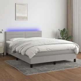Cama box spring colchón y luces LED tela gris claro 140x190 cm de vidaXL, Camas y somieres - Ref: Foro24-3133229, Precio: 471...