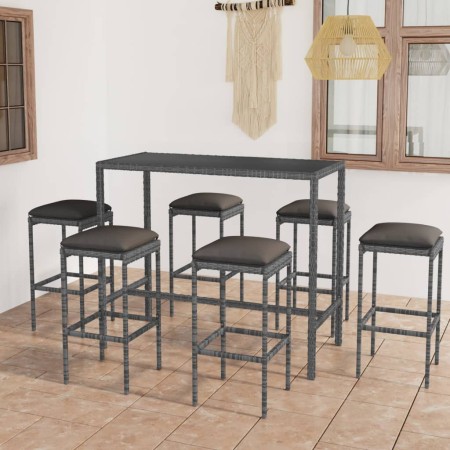 Set muebles bar jardín 7 piezas y cojines ratán sintético gris en Conjuntos de jardín | Comprar online en Foru.es