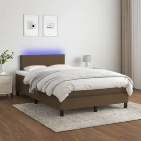 Cama box spring con colchón LED tela marrón oscuro 120x200 cm de vidaXL, Camas y somieres - Ref: Foro24-3132984, Precio: 373,...