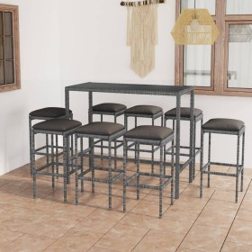 Set muebles bar jardín 9 piezas y cojines ratán sintético gris en Conjuntos de jardín | Comprar online en Foru.es