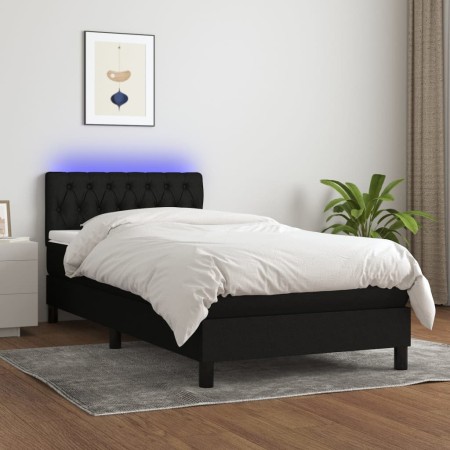 Cama box spring colchón y luces LED tela negro 90x200 cm de vidaXL, Camas y somieres - Ref: Foro24-3133367, Precio: 298,66 €,...