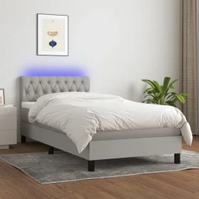 Boxspringbettmatratze und LED-Leuchten hellgrauer Stoff 100x200 cm von vidaXL, Betten und Lattenroste - Ref: Foro24-3133373, ...