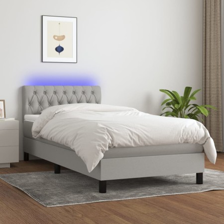 Cama box spring colchón y luces LED tela gris claro 100x200 cm de vidaXL, Camas y somieres - Ref: Foro24-3133373, Precio: 327...