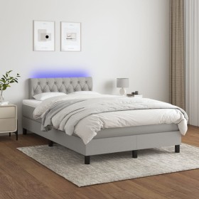Cama box spring con colchón tela y LED gris claro 120x200 cm de vidaXL, Camas y somieres - Ref: Foro24-3133381, Precio: 371,9...