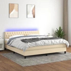 Cama box spring colchón y luces LED tela crema 160x200 cm de vidaXL, Camas y somieres - Ref: Foro24-3133410, Precio: 517,30 €...