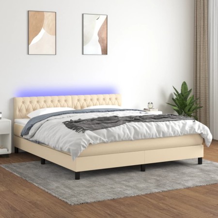 Cama box spring colchón y luces LED tela crema 160x200 cm de vidaXL, Camas y somieres - Ref: Foro24-3133410, Precio: 529,15 €...