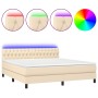 Cama box spring colchón y luces LED tela crema 160x200 cm de vidaXL, Camas y somieres - Ref: Foro24-3133410, Precio: 529,15 €...