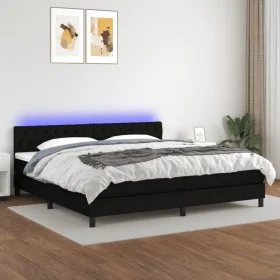Cama box spring colchón y luces LED tela negro 200x200 cm de vidaXL, Camas y somieres - Ref: Foro24-3133423, Precio: 589,65 €...
