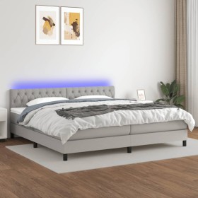 Cama box spring con colchón tela y LED gris claro 200x200 cm de vidaXL, Camas y somieres - Ref: Foro24-3133421, Precio: 594,2...