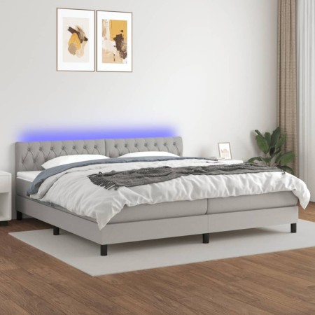 Cama box spring con colchón tela y LED gris claro 200x200 cm de vidaXL, Camas y somieres - Ref: Foro24-3133421, Precio: 594,2...