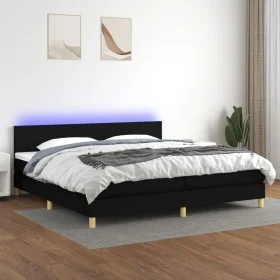 Box spring bed with LED mattress black fabric 200x200 cm by vidaXL, Beds and slatted bases - Ref: Foro24-3133583, Price: 571,...