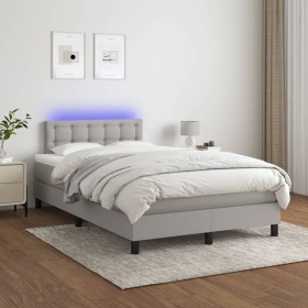Cama box spring con colchón tela y LED gris claro 120x200 cm de vidaXL, Camas y somieres - Ref: Foro24-3133461, Precio: 372,1...