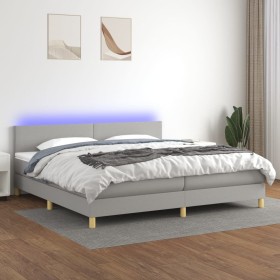 Cama box spring con colchón tela y LED gris claro 200x200 cm de vidaXL, Camas y somieres - Ref: Foro24-3133581, Precio: 573,9...
