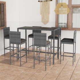 Set muebles bar jardín 7 piezas y cojines ratán sintético gris en Conjuntos de jardín | Comprar online en Foru.es