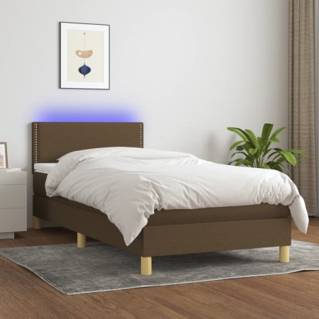 Cama box spring con colchón LED tela marrón oscuro 90x200 cm de vidaXL, Camas y somieres - Ref: Foro24-3133608, Precio: 293,0...