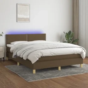 Cama box spring con colchón LED tela marrón oscuro 140x200 cm de vidaXL, Camas y somieres - Ref: Foro24-3133640, Precio: 411,...