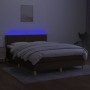 Cama box spring con colchón LED tela marrón oscuro 140x200 cm de vidaXL, Camas y somieres - Ref: Foro24-3133640, Precio: 425,...