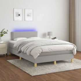 Cama box spring con colchón tela y LED gris claro 120x200 cm de vidaXL, Camas y somieres - Ref: Foro24-3133621, Precio: 379,9...