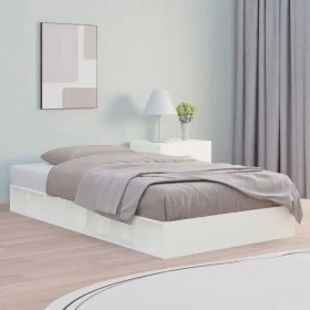 White solid wood double bed frame 135x190 cm by vidaXL, Beds and slatted bases - Ref: Foro24-820712, Price: 106,52 €, Discoun...