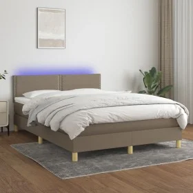 Cama box spring con colchón LED tela gris taupe 140x200 cm de vidaXL, Camas y somieres - Ref: Foro24-3133641, Precio: 417,43 ...