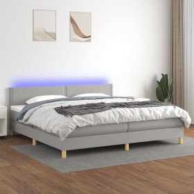 Cama box spring con colchón tela y LED gris claro 200x200 cm de vidaXL, Camas y somieres - Ref: Foro24-3133661, Precio: 565,3...