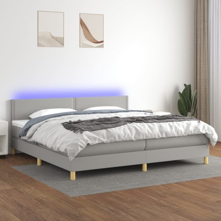 Cama box spring con colchón tela y LED gris claro 200x200 cm de vidaXL, Camas y somieres - Ref: Foro24-3133661, Precio: 565,3...