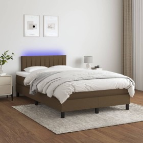 Cama box spring con colchón y LED tela marrón oscuro 120x200 cm de vidaXL, Camas y somieres - Ref: Foro24-3133304, Precio: 36...