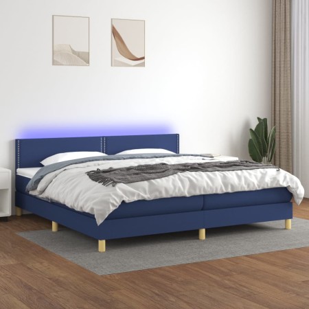 Cama box spring con colchón y LED tela azul 200x200 cm de vidaXL, Camas y somieres - Ref: Foro24-3133667, Precio: 594,59 €, D...