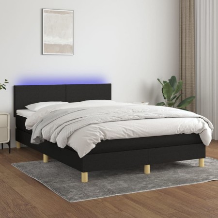 Cama box spring colchón y luces LED tela negro 140x190 cm de vidaXL, Camas y somieres - Ref: Foro24-3133551, Precio: 445,40 €...