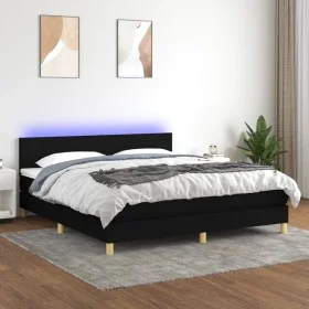 Cama box spring con colchón LED tela negro 160x200 cm de vidaXL, Camas y somieres - Ref: Foro24-3133567, Precio: 478,86 €, De...