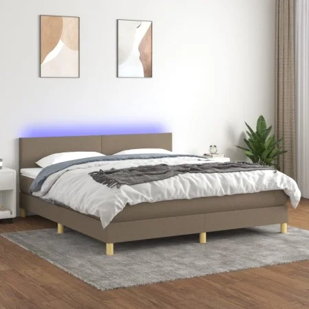 Cama box spring con colchón LED tela gris taupe 160x200 cm de vidaXL, Camas y somieres - Ref: Foro24-3133569, Precio: 509,29 ...
