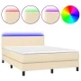 Cama box spring con colchón y LED tela crema 140x200 cm de vidaXL, Camas y somieres - Ref: Foro24-3133002, Precio: 438,94 €, ...