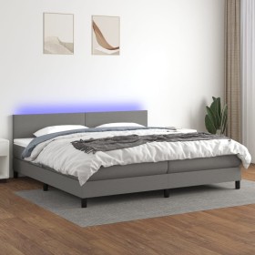 Cama box spring con colchón y LED tela gris oscuro 200x200 cm de vidaXL, Camas y somieres - Ref: Foro24-3133022, Precio: 580,...