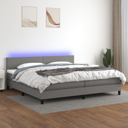 Cama box spring con colchón y LED tela gris oscuro 200x200 cm de vidaXL, Camas y somieres - Ref: Foro24-3133022, Precio: 580,...